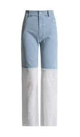 MESH DENIM PANTS IN WHITE